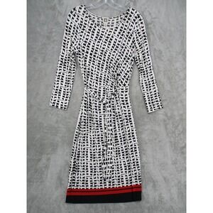 Anne Klein Dress Womens Medium Midi Faux Wrap Side Tie Office Career Nautical